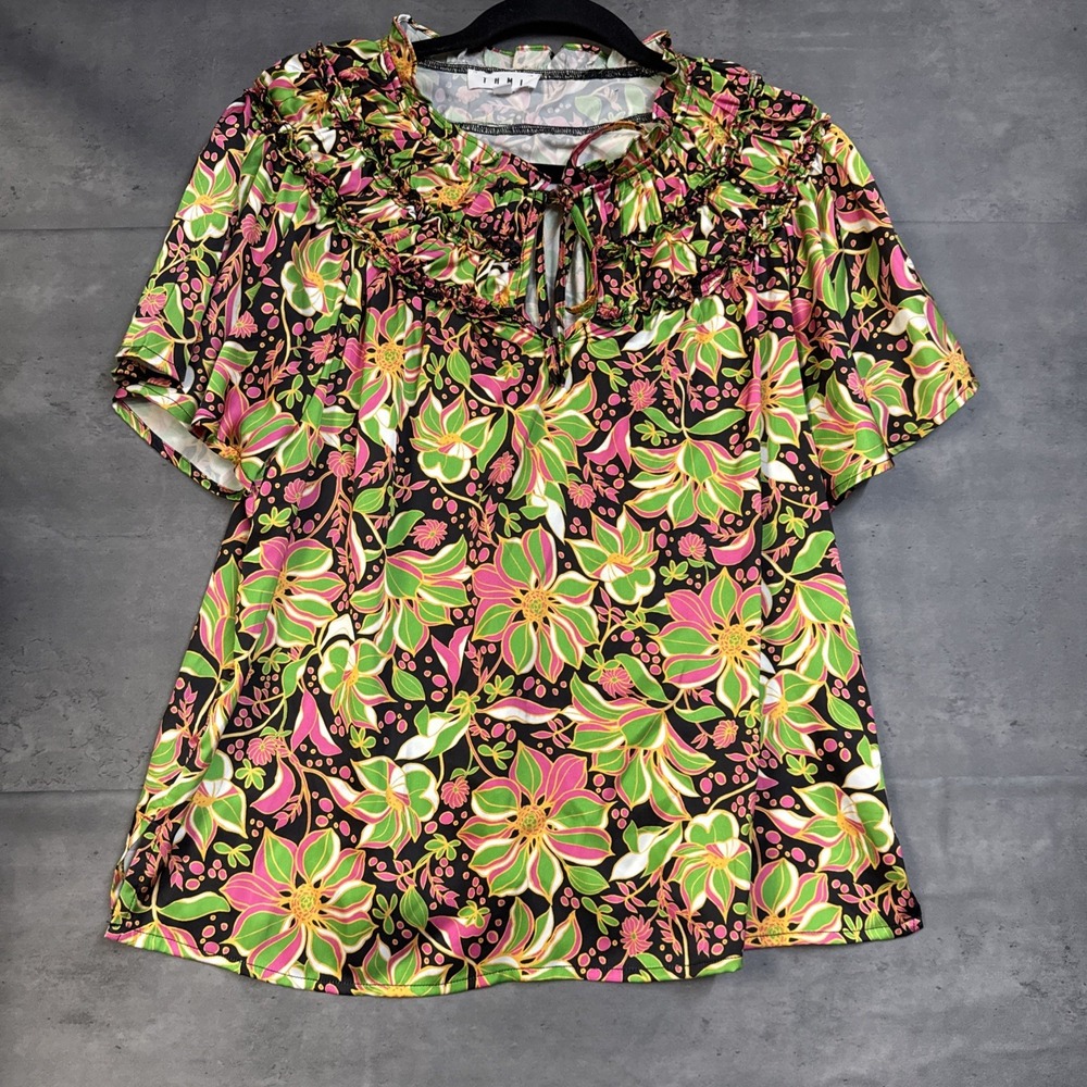 THML Floral Print Blouse Ruffle Neck Tie Detail Boho Large